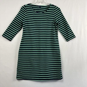Gap Dress Size Medium Shift Navy Blue Green Striped Preppy Nautical 3/4 Sleeve - Picture 1 of 13