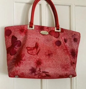 Kate Landry Double Handle Top Zip Tote Bag Purse Red Floral Print Shoulder - Picture 1 of 6