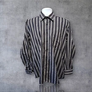 Forsyth Of Canada Sz L Button Down Dress Shirt, Black/White/Gray Striped. NS-25 - Picture 1 of 8