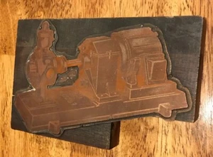 Antique Printing Block With Foster Motor Driving Gear Box - Picture 1 of 2