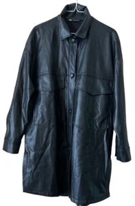 ZARA - Women’s Long Faux Black Leather Jacket - Size Medium. Length 35” - Picture 1 of 5