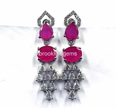 Silver Plated Ethnic AD CZ Earrings Wedding Bridal Fashion Women Jewelry Set  Nk - Imagem 1 de 4