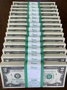 Pack of (50) NEW $2 Bills Uncirculated Consecutive Serial# Crisp Two Dollars - Picture 1 of 2