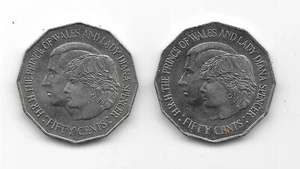 2 1981 Australia 50c Fifty Cents Charles & Diana Royal Wedding Coins - Picture 1 of 2