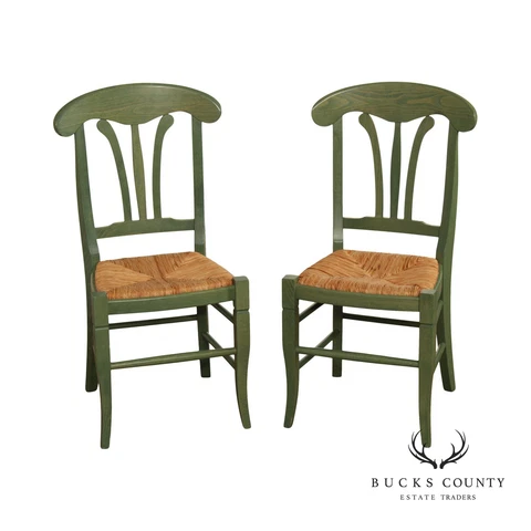 Vintage Country Painted Pair of Rush Seat Side Chairs Cover