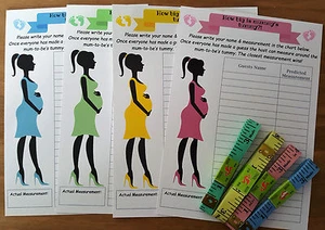 ¿Qué tan grande es la barriga de momia? Juego de baby shower 22 jugadores - cinta métrica - niña niño - Imagen 1 de 15