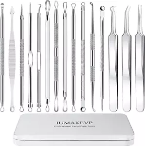 Blackhead Remover Tool Kit, IUMAKEVP 15 PCS Professional Stainless Steel Pimple - Picture 1 of 12