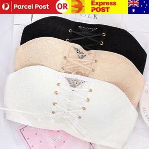 Women Lace Strapless Invisible Bra Push Up Bra Backless Non-Slip & Drawstring AU - Picture 1 of 14