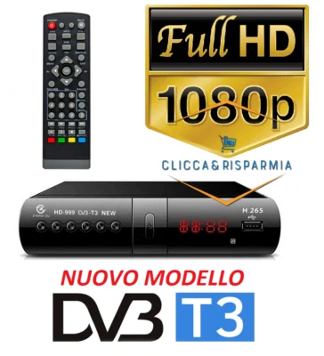 DECODER DIGITALE TERRESTRE USB DVB-T3 TV SCART HDMI 4K H265 TELECOMANDO PILE - Immagine 1 di 4