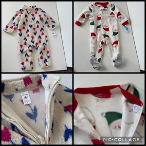 CARTER'S baby Girl set 12 month Jumpsuit Fleece Pajamas - Picture 1 of 7