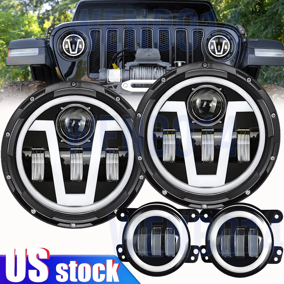 Pair 7" LED Halo Headlights & 4inch Fog Light DRL Kit For Ford Wrangler JK LJ TJ - Image 1 of 4