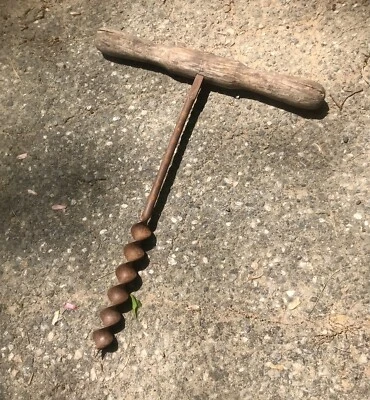 19” Antique 1800s SANFORD Auger Hand Drill Wood Ice Vintage Tool Cabin Decor Art - Image 1 of 4