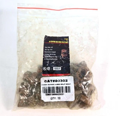 Bolsa de 10 Morris Cobre Cabeza Hexagonal Perno Dividido #6 Conexión a Tierra 600v 90302 Foto 1 de 4