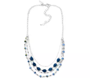 BRAND NEW STYLE & CO SILVER-TONE MULTI ROW BLUE BEAD STATEMENT NECKLACE 17" NWT - Picture 1 of 4