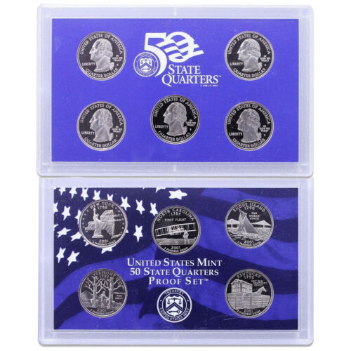 2001 S Proof State Quarter Set Gem Dcam No Box or Coa 5 Coins Cn-Clad Us Mint