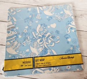 Vintage American Greetings Wedding Bridal Shower Blue 2 Sheets Gift Wrap - Picture 1 of 2