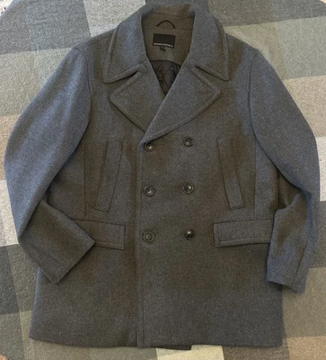 Men’s Banana Republic Gray Wool Trench Coat Large Mario Bellucci - Image 1 of 4