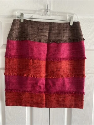 Falda lápiz Sara Campbell para mujer 6 bloques de colores de seda con flecos en capas Foto 1 de 4