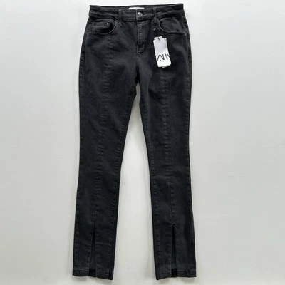 ZARA The Olivia Black Denim Skinny Jeans Front Slit Hem Women’s Size 10 NEW NWT - Image 1 of 4