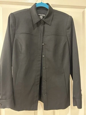 Chaqueta de traje negra BCBG 7 botones para mujer talla 6 forrada de poliéster negra Foto 1 de 4