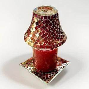 Yankee Candle Rot Orange Spiegel Mosaikschirm und Unterteller Set Glas - Bild 1 von 13