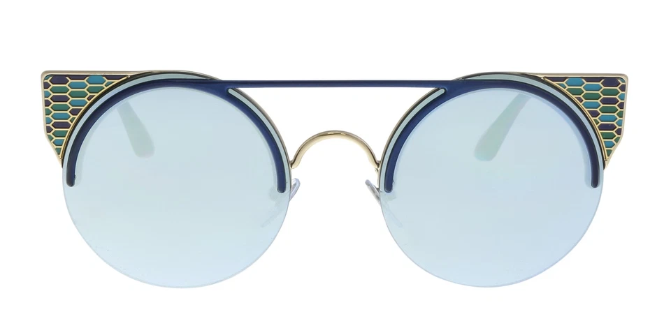 Bvlgari Serpenteyes Bv6088 Gold Blue Mirrored Metal Round Flat Sunglasses 6088