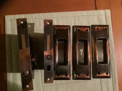 Antigua puerta corredera de bolsillo con llave juego de cerradura de mortaja herrajes Foto 1 de 4