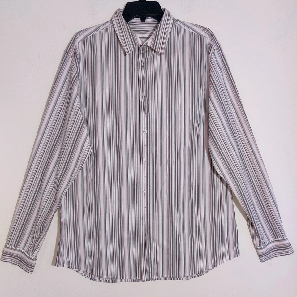 Camisa de vestir gris manga larga con botones a rayas talla L ELIE TAHARI para hombre usada en excelente estado Foto 1 de 4