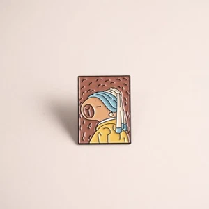Cute Capybara Painting Girl with a Pearl Earring Pin Badge Style Novelty Gift - Picture 1 of 1