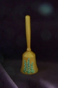Solid wood bell Cottonwood blue floral flowers marked - Picture 1 of 4