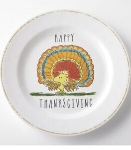 2 NEW Pottery Barn Peanuts Snoopy Woodstock Thanksgiving Turkey  Plate Melamine