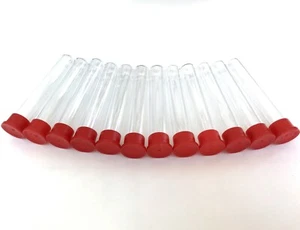 Hummingbird feeder glass tubes, glass test tube with red cap, Qty. 12 - Picture 1 of 6