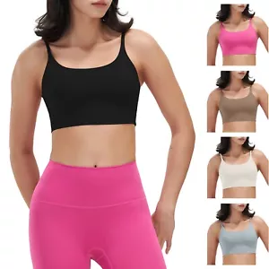 Women Sport Bras Padded Strap Crop Square Neck Low Impact Bras Fitness Tank Tops - Picture 1 of 26