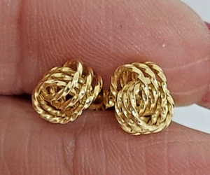 14K Yellow Gold Twisted Love Knot Earrings - Picture 1 of 5