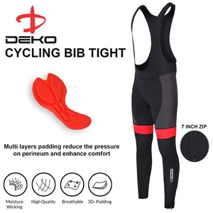 Men Cycling Bib Tights Padded Thermal Long Legging MTB Winter Bike Trouser Red - Picture 1 of 8