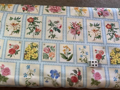 Timeless Treasures postage stamps floral fleur cotton fabric fat quarter - Image 1 of 4