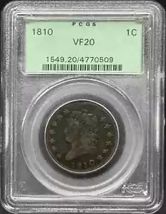 1810 P Large Cents Classic Head PCGS VF-20 BN - Picture 1 of 2