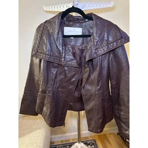 Jessica Simpson Brown Faux Leather Jacket Long Sleeve Moto Zip Women's Size M - Picture 1 of 7
