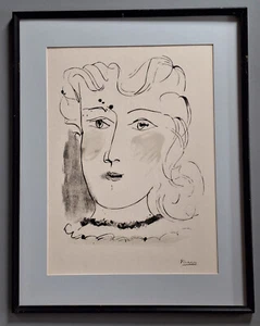 Picasso Lithograph Woman Line Drawing 1957 Open Edition Vintage Framed MCM Art - Picture 1 of 7