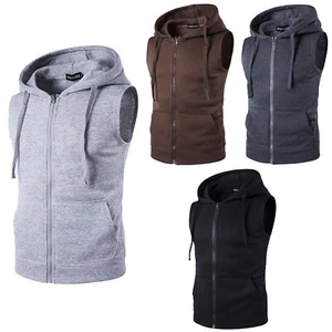 Mens Sleeveless Hooded Hoodie Sweatshirt Tank Top Sport Vest Sport Workout AU - Picture 1 of 38