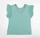 NEXT Womens Green Polyester Basic T-Shirt Size 10 V-Neck