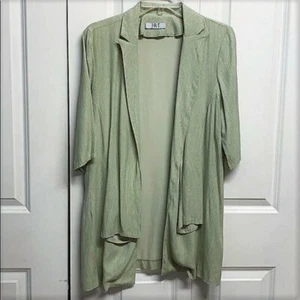 JRT Light Green Paisley Print Rayon Blend Open Front Vintage Jacket Size S - Picture 1 of 6
