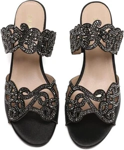 DUZUR Sparkly Black Low-Heel Kitten Heel Slip-On Sandals, Size 9M - New in Box - Picture 1 of 4
