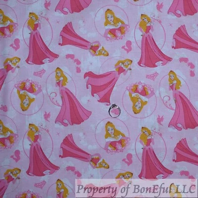 BonEful Fabric FQ Cotton Quilt Pink Cinderella Toile Crown Dress Girl Love Heart - Image 1 of 4