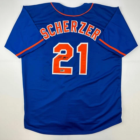 Facsimile Autographed Max Scherzer New York Blue Reprint Auto Jersey Men's XL Cover