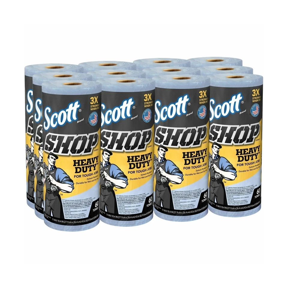 Heavy Duty Towels (32992) Blue Cloth-like Paper Towel for Solvents 10.4"x1...