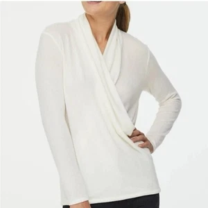 Ann Taylor LOFT Surplice V-Neckline Faux Wrap Sweater Stretch White - Bild 1 von 9