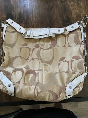 Vtg Coach Shoulder Bag Carly Signature Hobo Canvas Leather Trim Zipper Y2k - Image 1 of 4