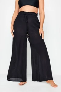 Yours Curve Women Plus Size Wide Leg Beach Trousers - Picture 1 of 24