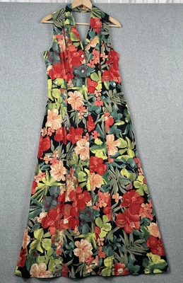 VTG Scarlett Dress Womens 10 Red Green Floral Maxi Sleeveless Button Front 90s - Image 1 of 4